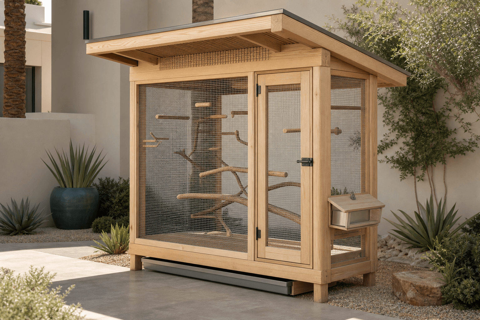 Premium ventilated bird house with safe access and shaded perches